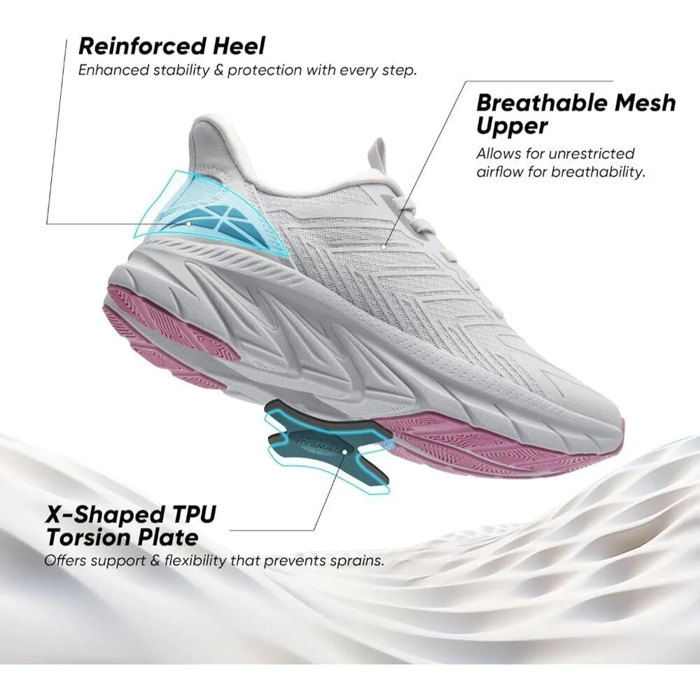 Women's Light Grey Purple Walking Shoes Comfort Breathable Non-Slip Gym Sneaker